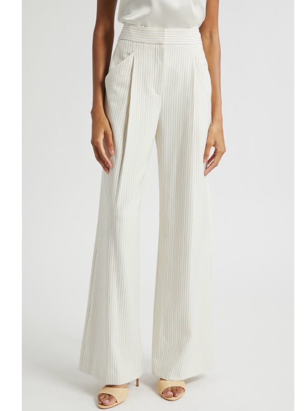 Veronica Beard Rimini Wide Leg Pinstripe Pants in Dove Multi Size 10